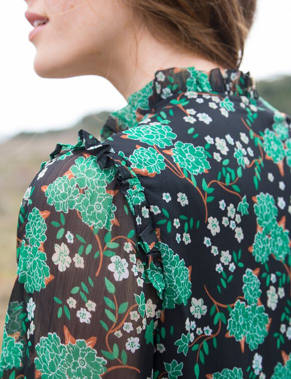 Robe volantée imprimée (noir / vert) Robe volantée imprimée (noir / vert)